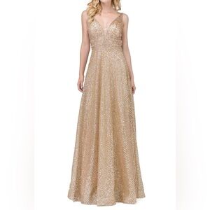 Dancing Queen V Neckline Sleeveless Illusion Panel A-Line Gown